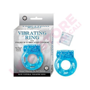 Vibrating Ring With Lubricated Condom Clitoral Pleasure Ring Blue