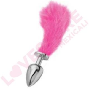 Chloe Small Silver Plug With Short Pink Tail