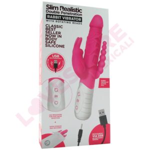 Slim Realistic D.P Beaded Rabbit Vibe in Pink