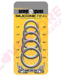 Boneyard 5 pc Silicone Ring Kit Grey Penis Ring Cockring