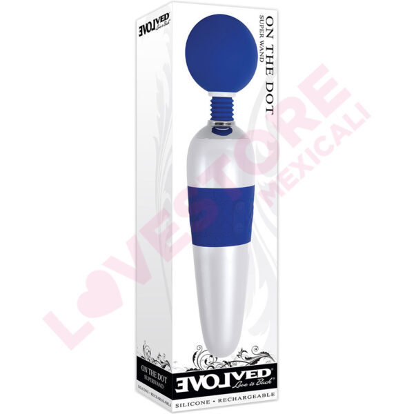 Evolved On The Dot USB Rechargeable Silicone Super Wand, 11.25", Blue/White