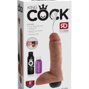 King Cock Squirting Cock with Balls-Tan 8"