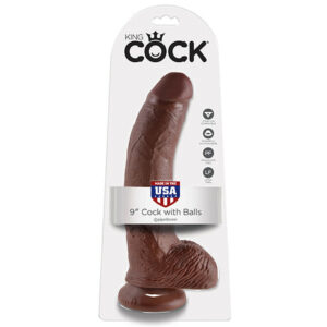 King Cock with Balls-Brown 9"