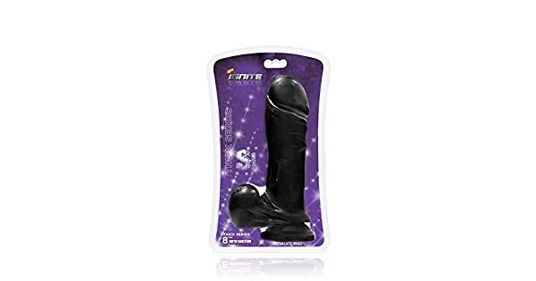 8in THICK COCK W/BALLS & SUCTION-BLACK