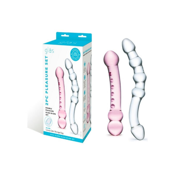 2PC Double Pleasure Glass Dildo Set