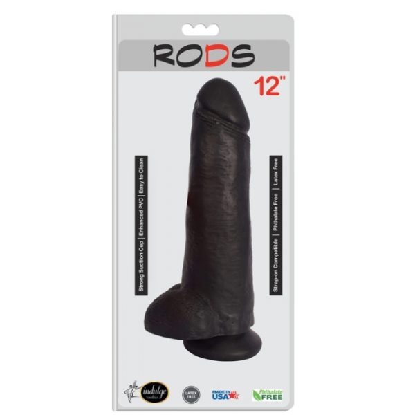 RODS 12" DONG WITH BALLS BLACK
