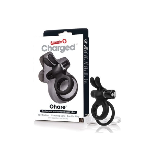 Charged Ohare Rechargeable Silicone Waterproof Rabbit Cock Ring Black