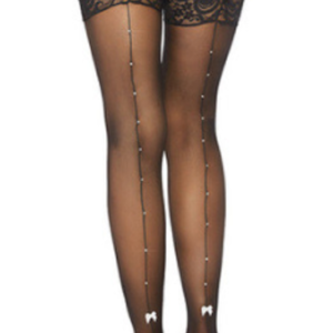 Sheer Lace Top Stockings W Rhinestone Backs/Mini